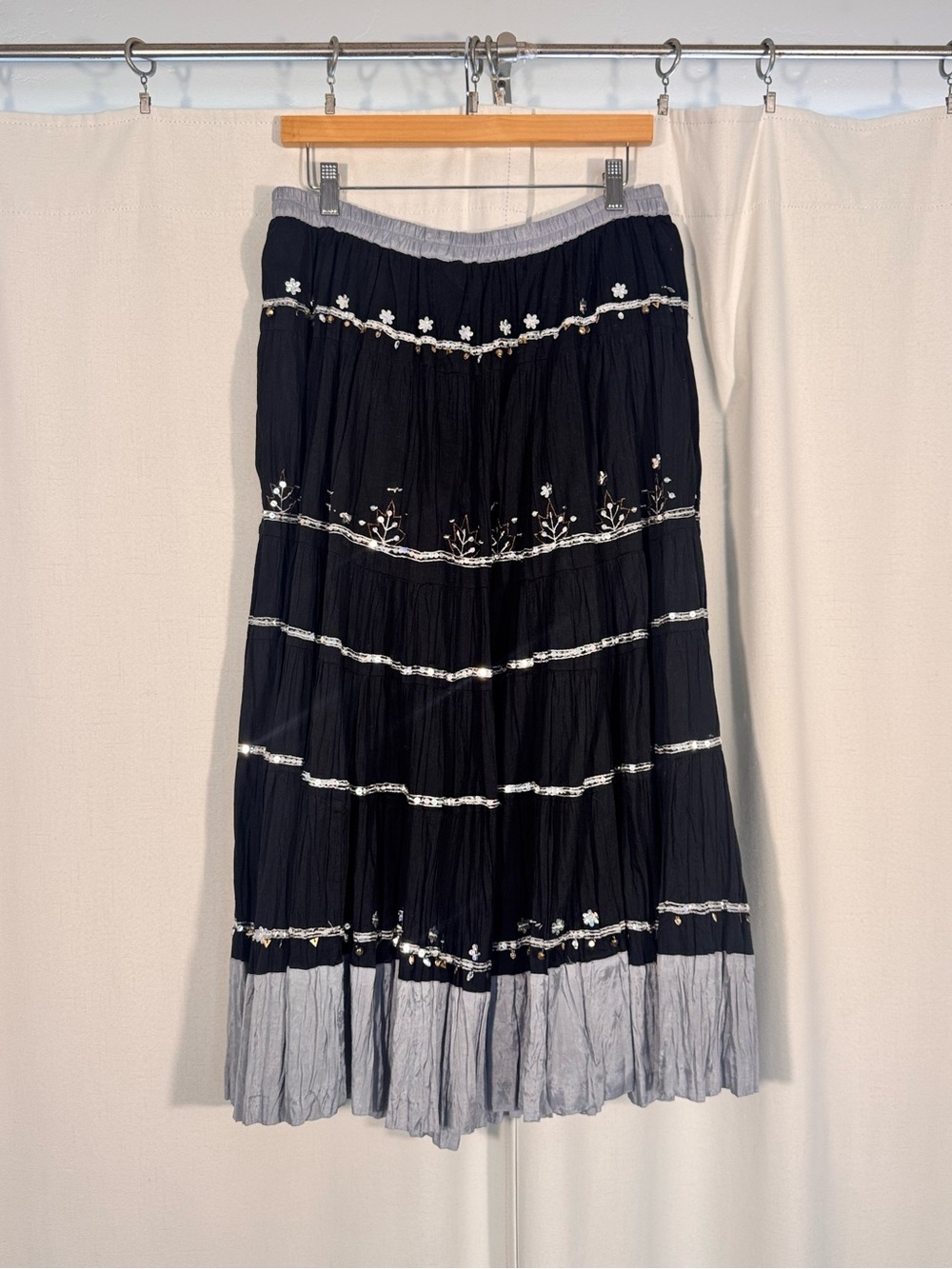 Vintage Boho Tiered Sequin Maxi Skirt - Picture 3 of 5